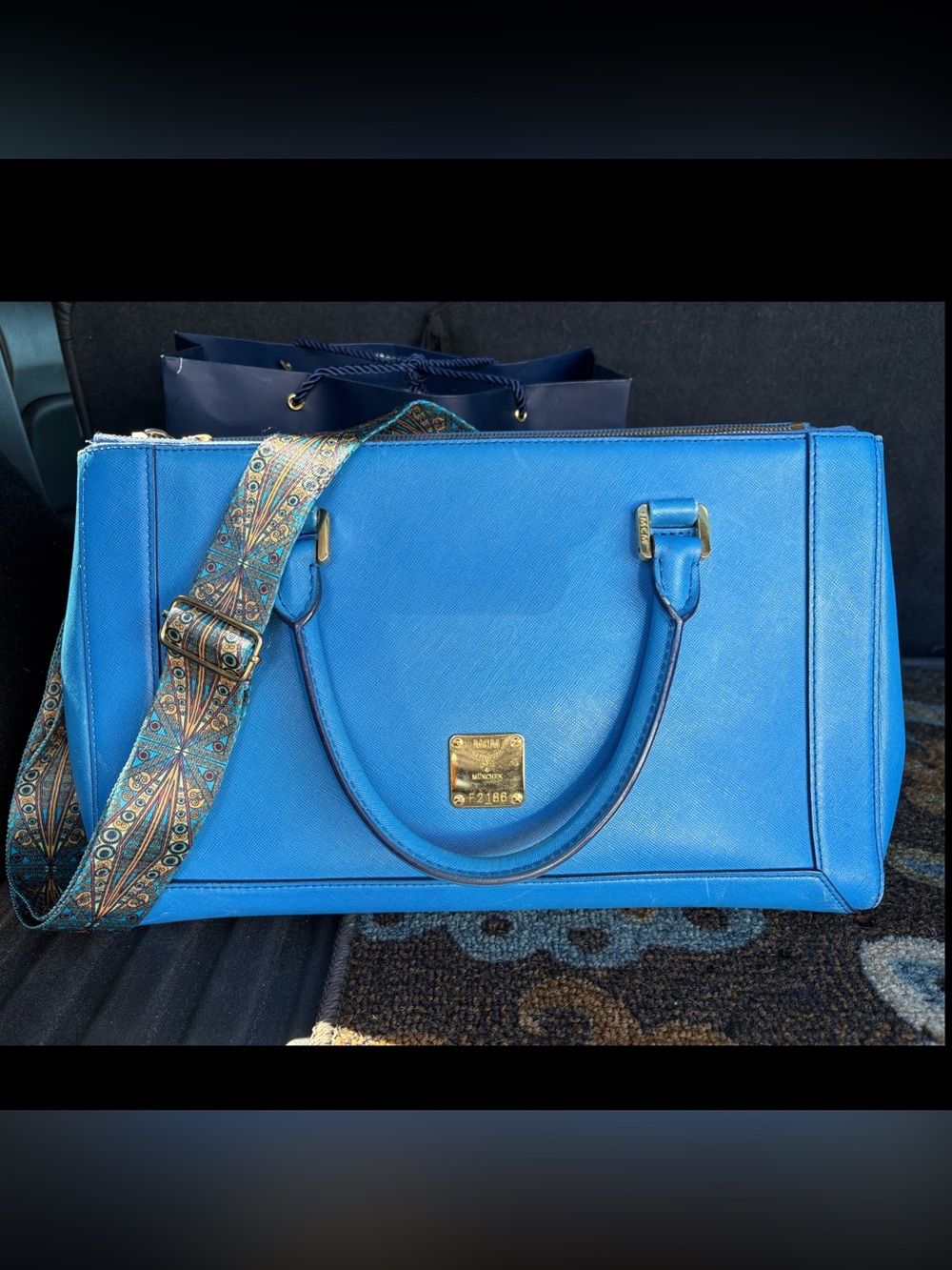 MCM Beautiful Blue Leather Satchel